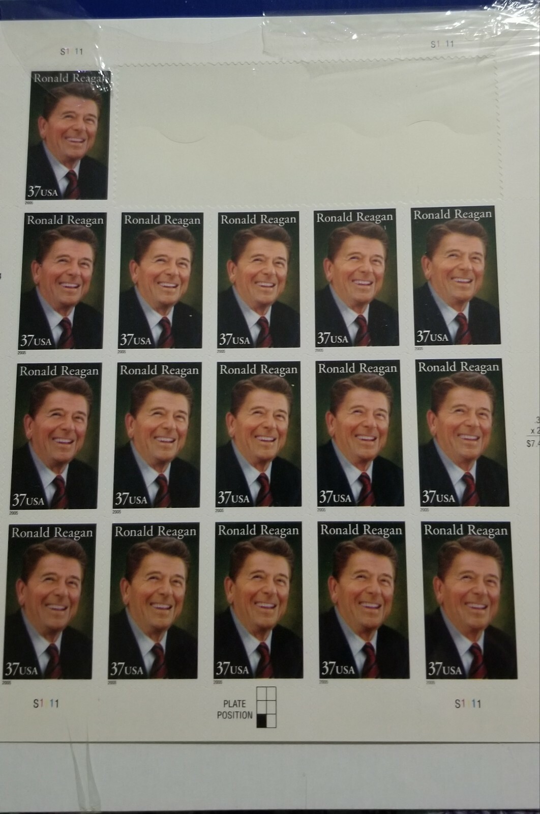 RARE VINTAGE PRESIDENT RONALD REGAN UNITED STATES STAMPS PARTIAL SHEET UNUSED