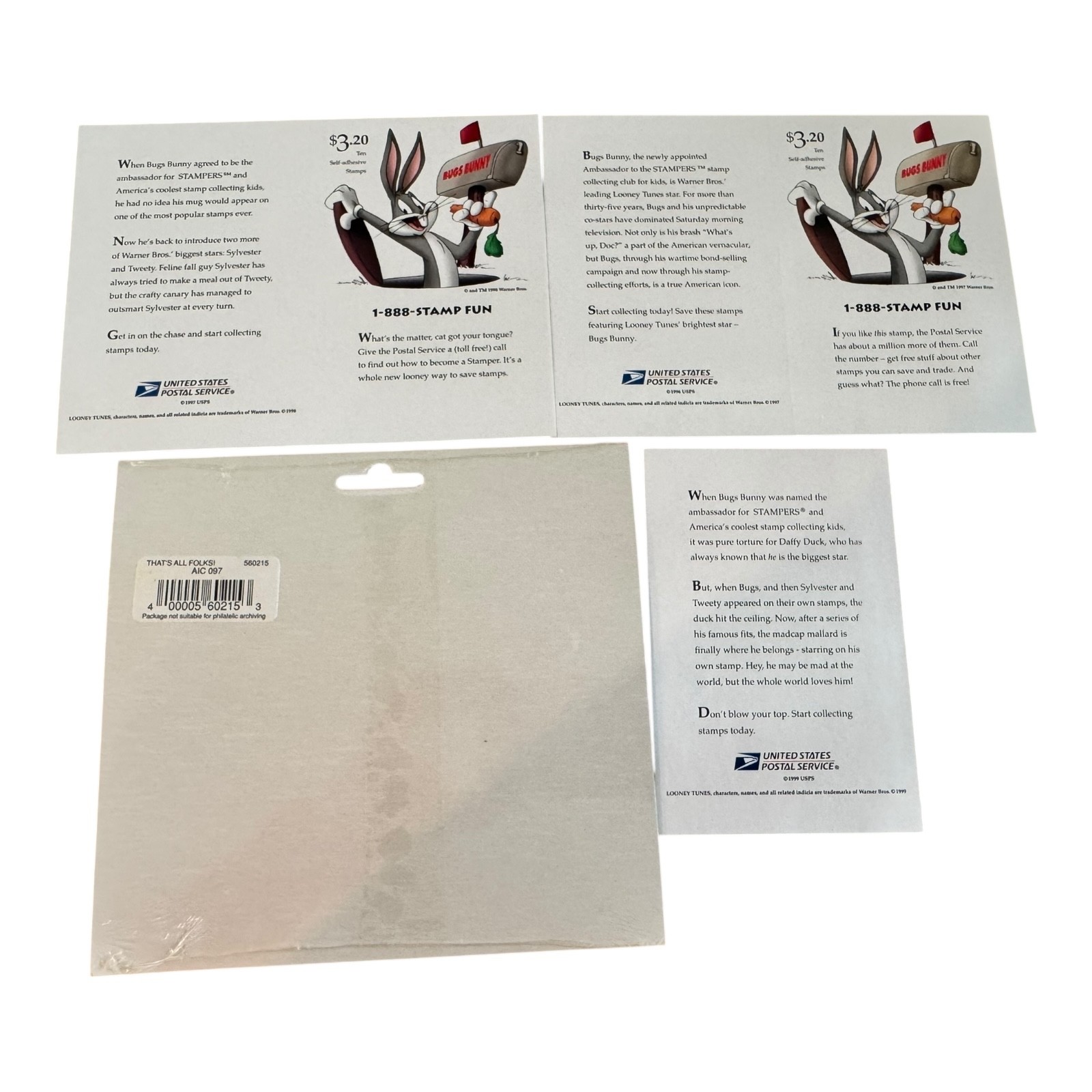 Three Booklets x 10 = 30 LOONEY TUNES Bugs Bunny Set US Postage Stamp
