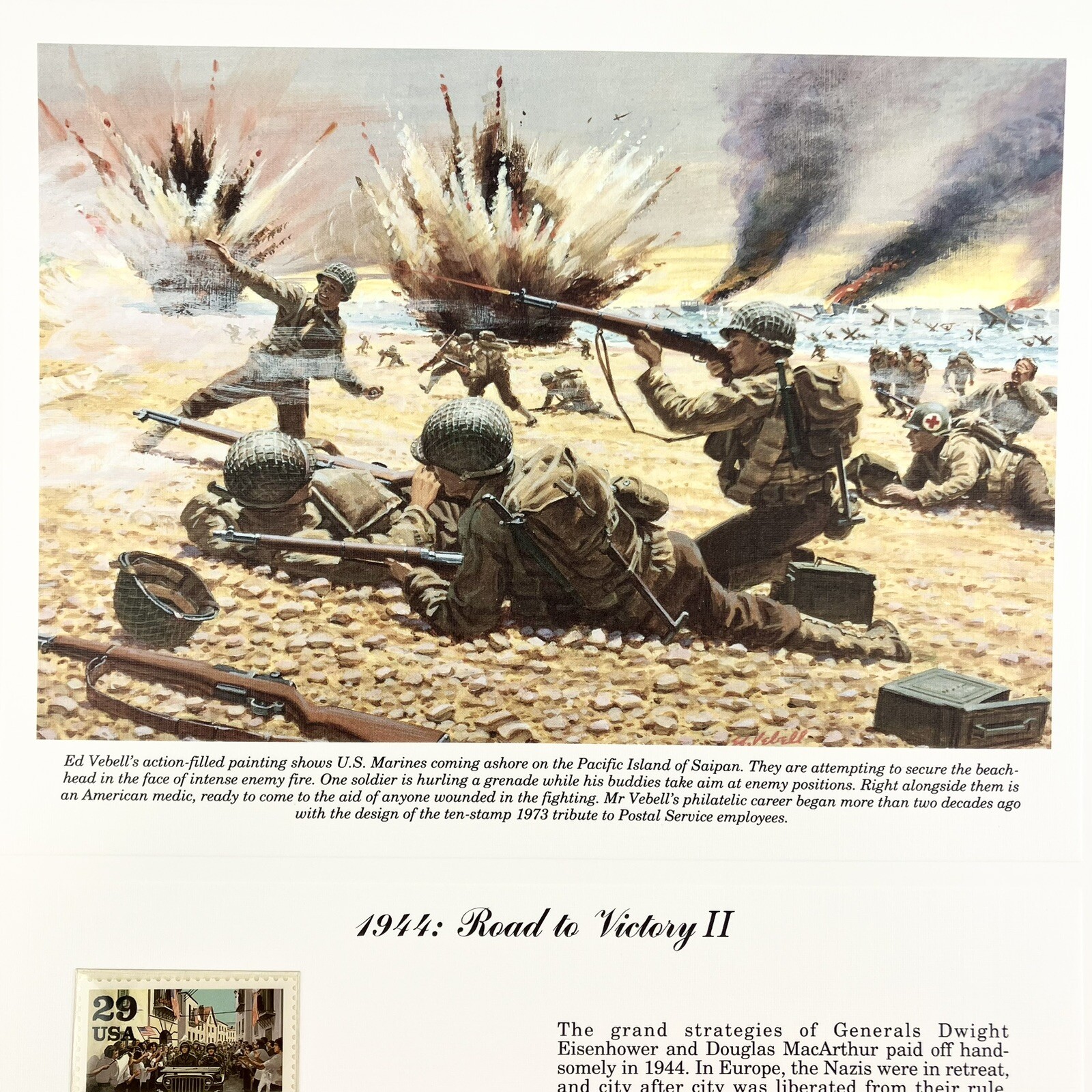 Donald Moss WWII Postage Stamp Art USPS Saipan Veteran Military Farmable Gift