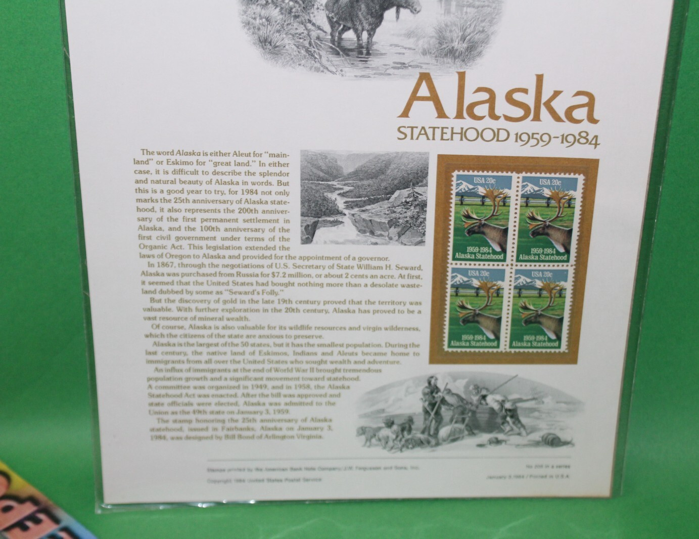 American Commemoratives Alaska Statehood USPS Stamps Panel 205 January 3, 1984