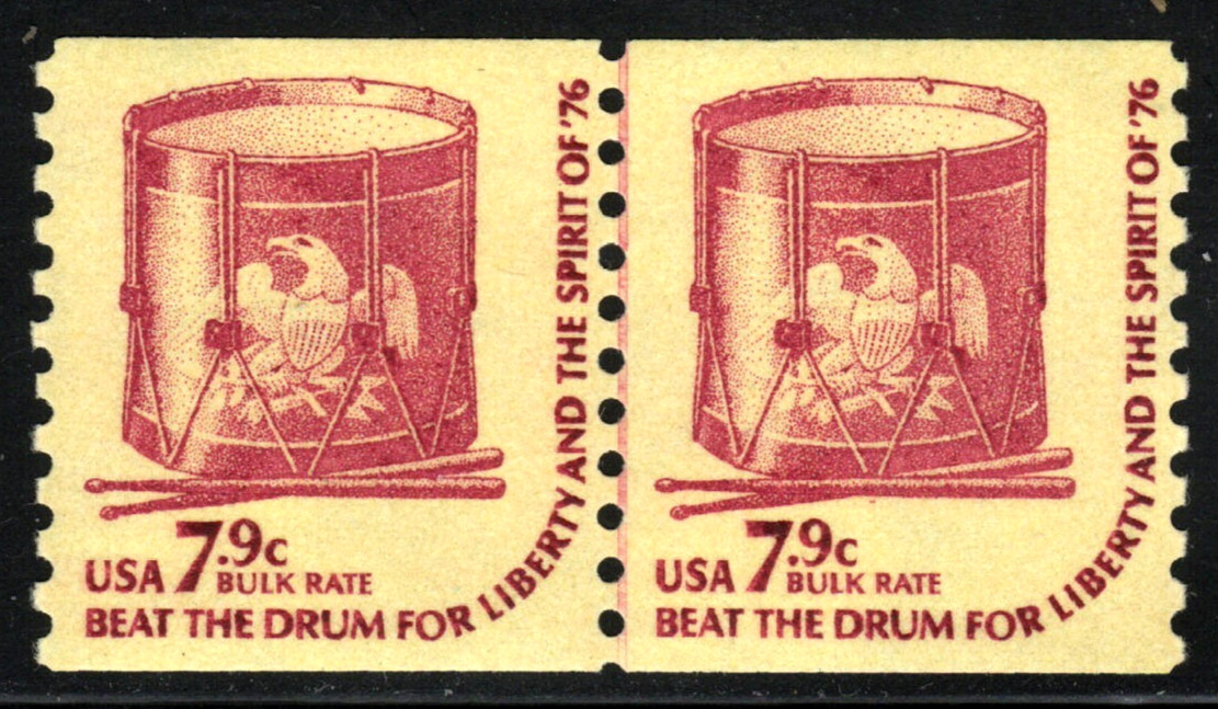 U.S. Stamps (circa 1979) – 7.9¢ Drum – coil line pair – SC# 1615 MNH