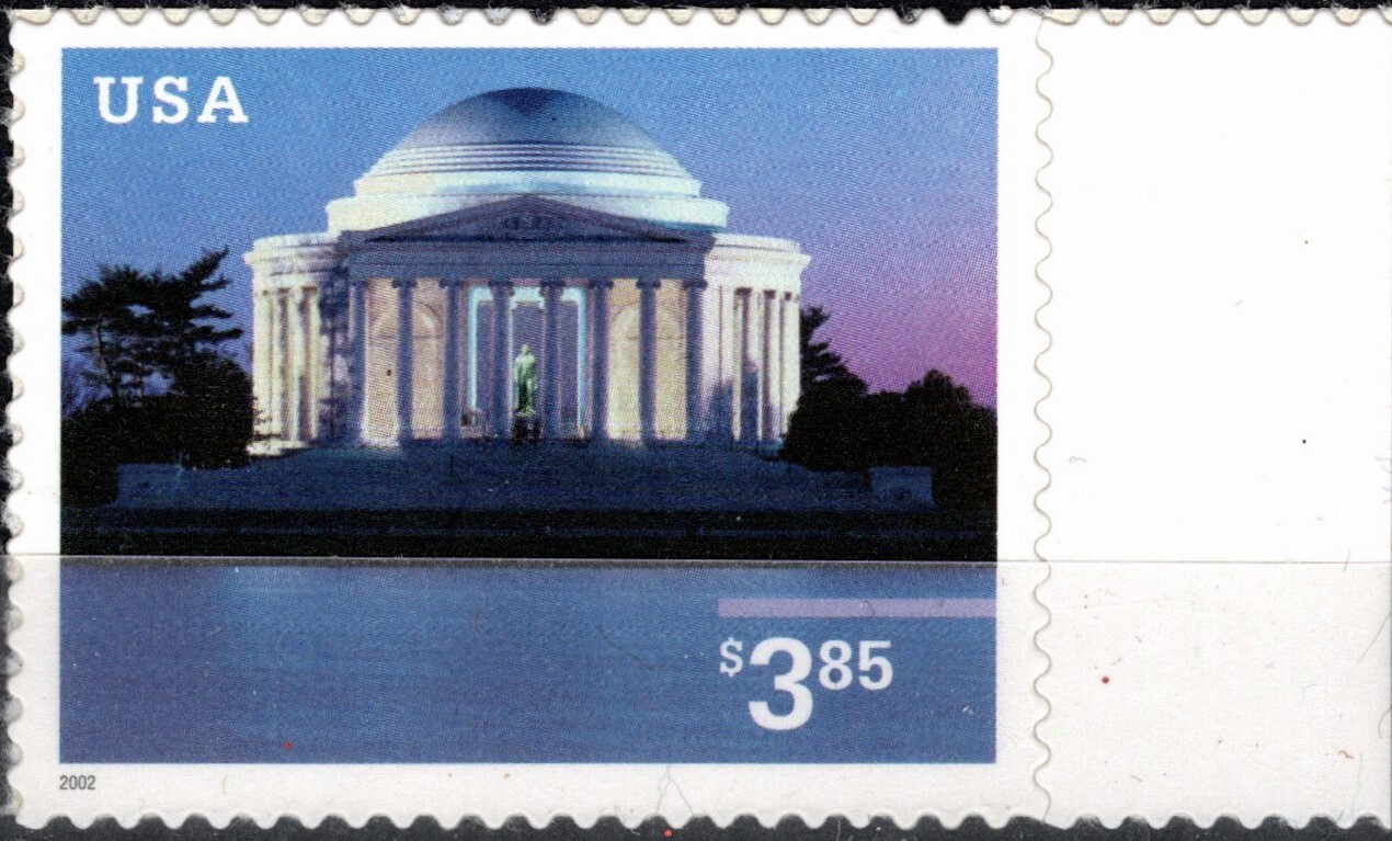 USA TWO STAMPS JEFFERSON MEMORIAL $3.85 & U.S. CAPITOL $13.65 SCOTT 3647-48 MNH