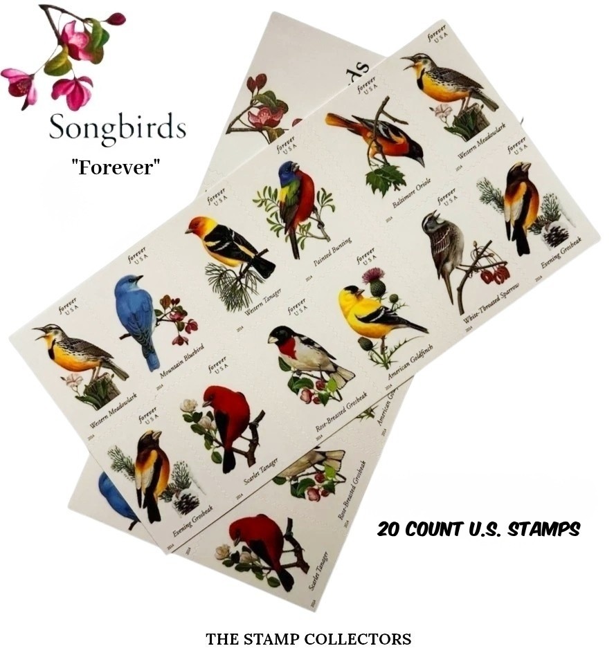 20 New Songbirds, Mint Condition , Unused Never Hinged Stamps
