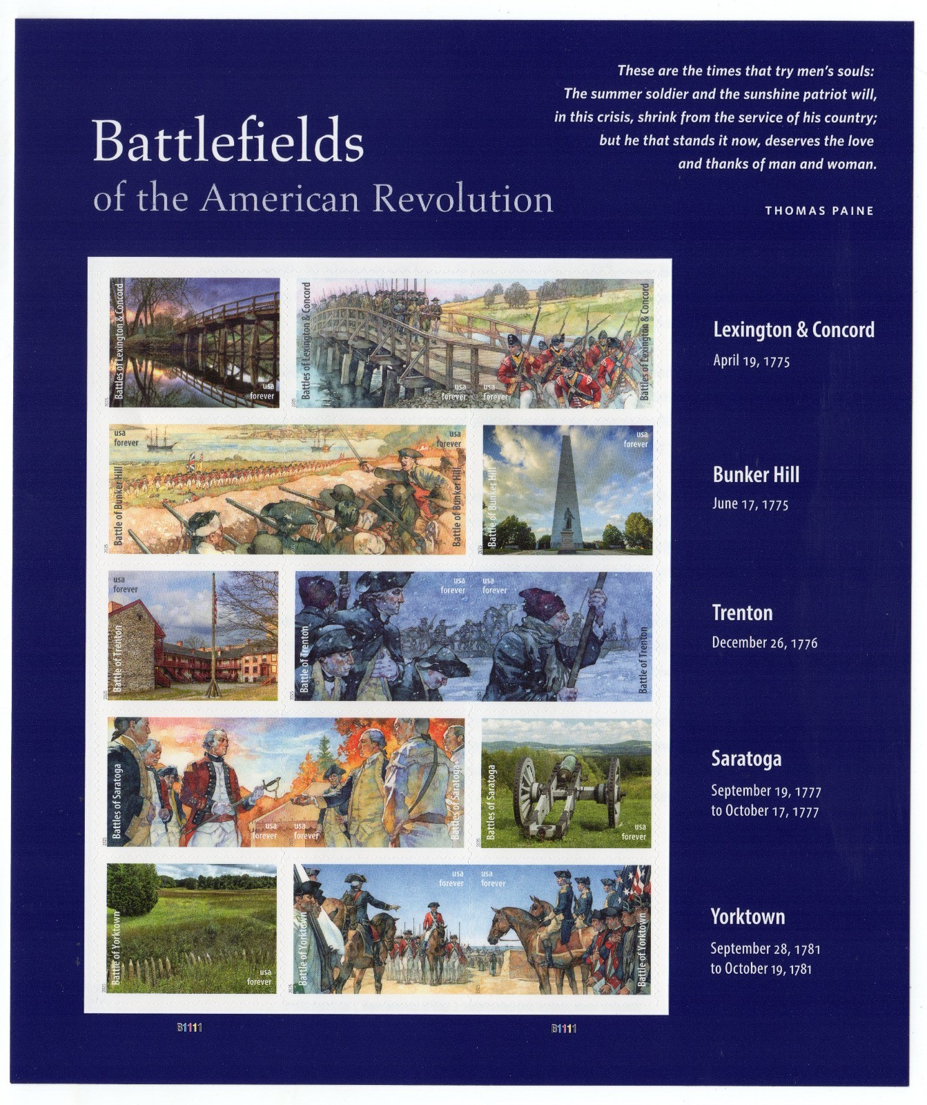 USPS Battlefields of the American Revolution Sheet of 15 Stamps – MNH