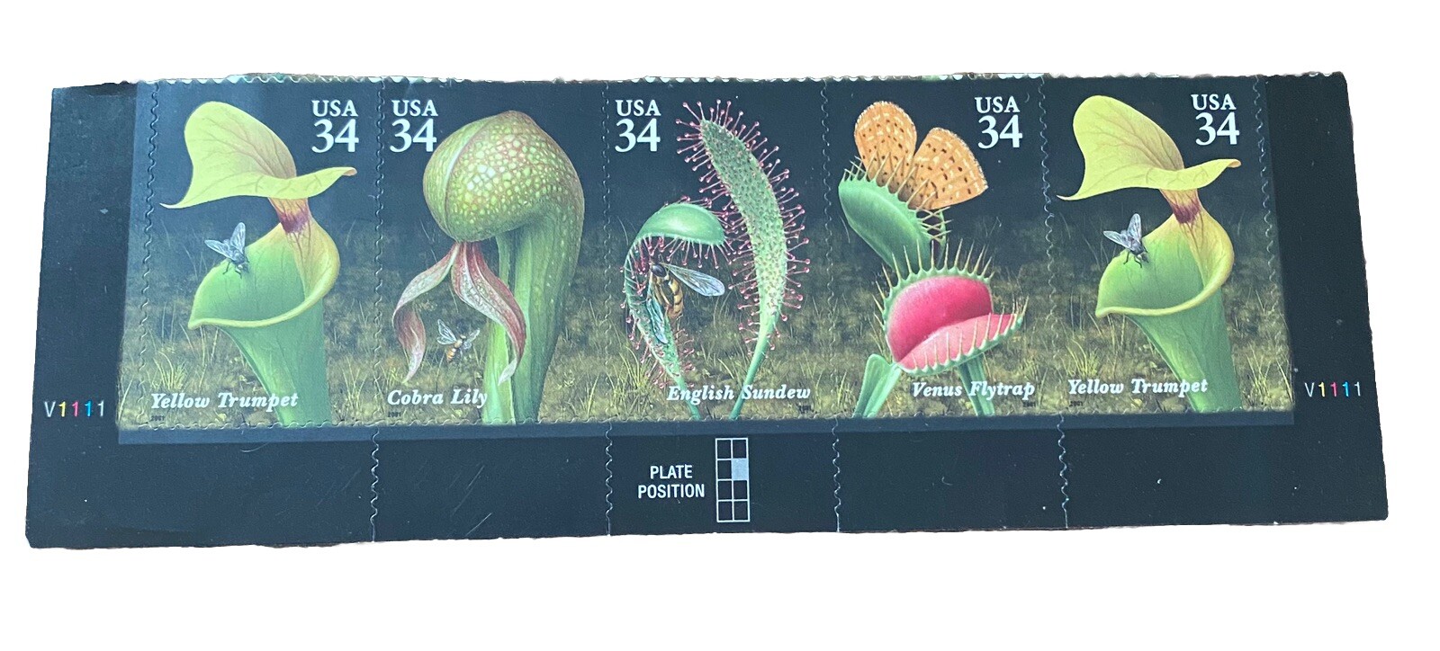 Scott #3531a (3528-3531) Carnivorous Plants Bottom Strip of 5 Stamps – MNH