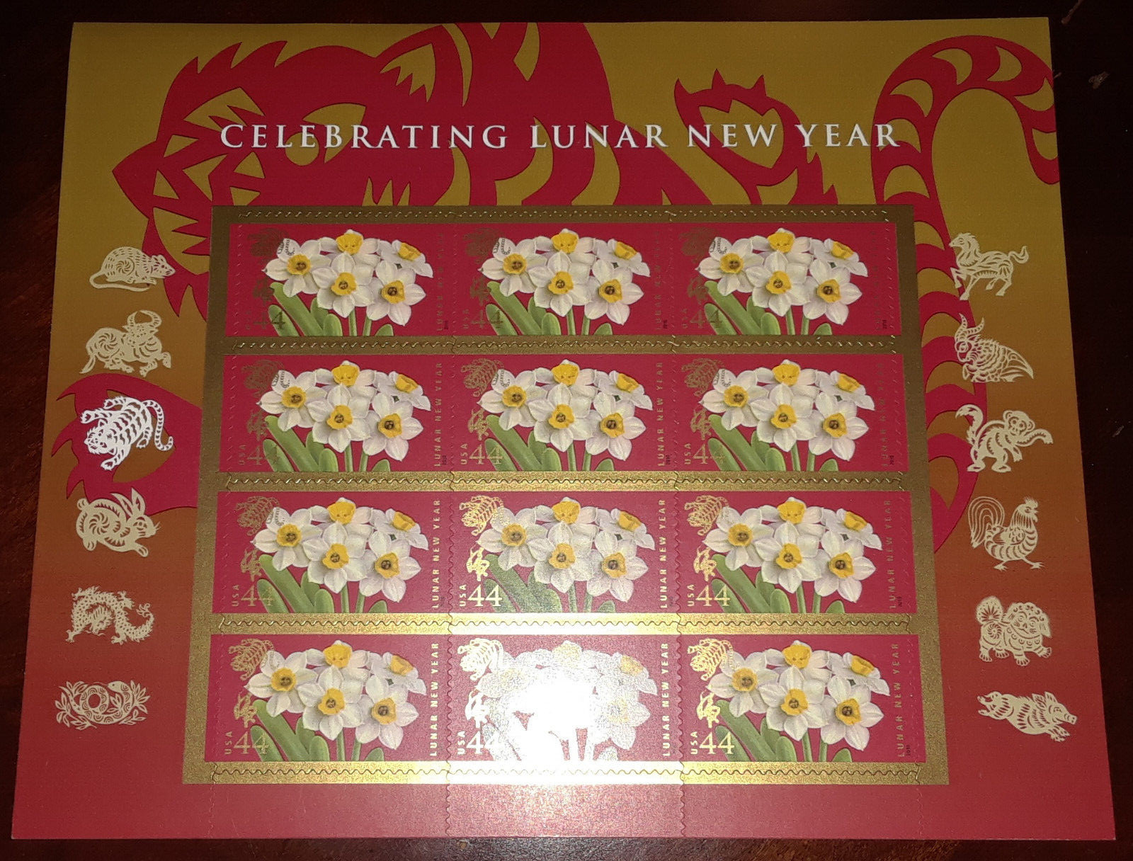 Three sheets of CHINESE NEW YEAR (Year of the TIGER) 44¢ US Postage Stamps 4435