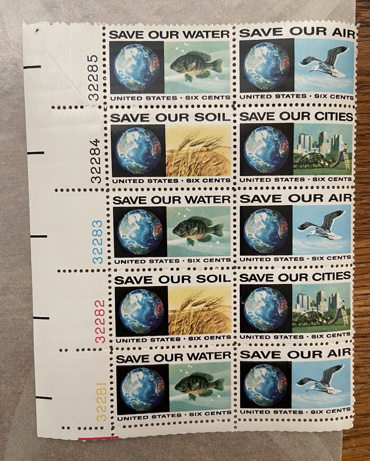 US POSTAGE STAMPS US “ENVIRONMENTAL” LOT/7 FULL SHEET AND PLATE BLOCKS -MNH