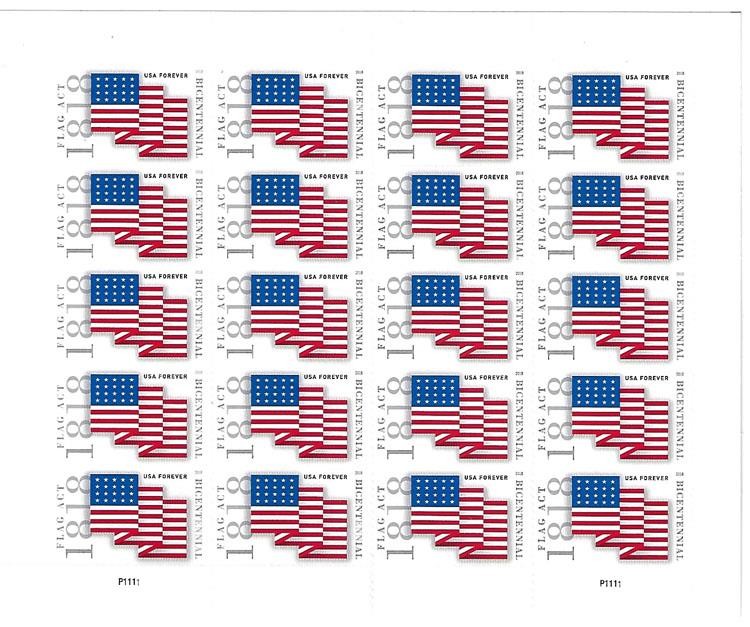 US SCOTT 5284 PANE OF 20 ACT OF 1818 FLAG STAMPS FOREVER MNH