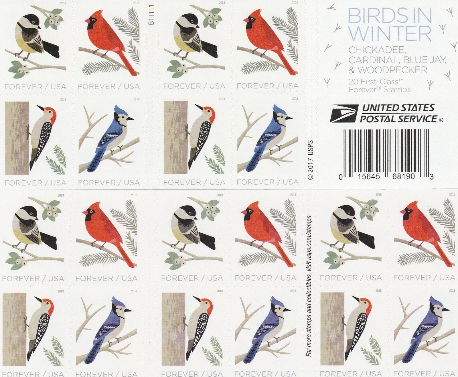 BIRDS IN WINTER Booklet of 20 Forever Stamps MNH #5320b