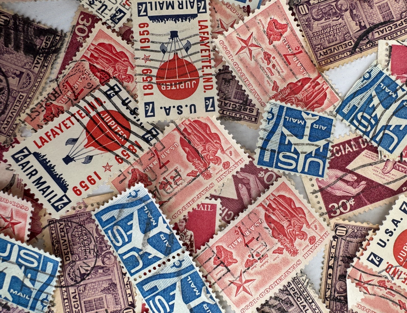 Canceled Vintage 1950s US Airmail Special Delivery and Commemorative Stamp Lot