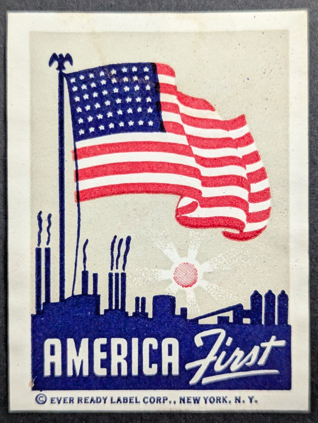 Vintage America First Flag USA Patriotic Skyline Poster Stamp