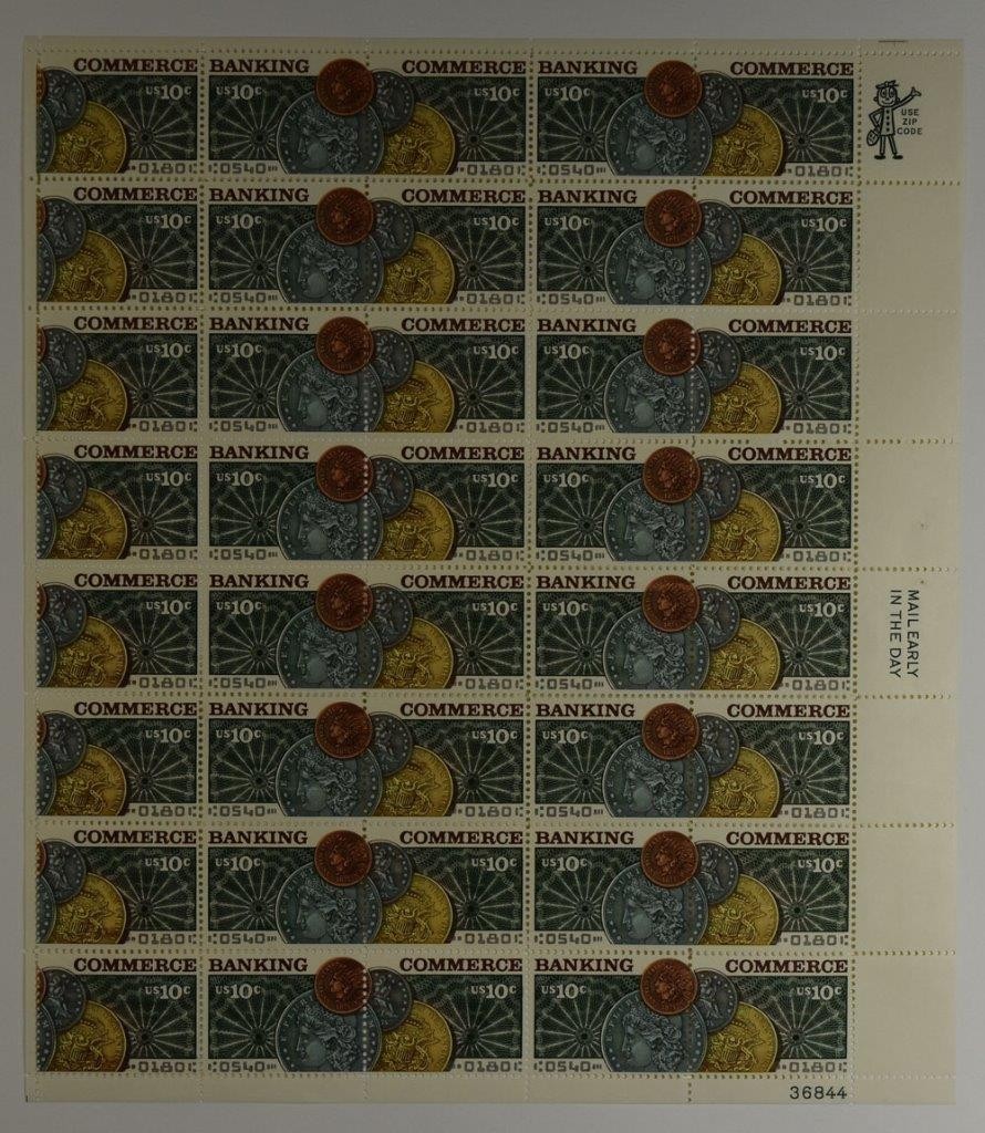 US SCOTT 1577 – 1578 PANE OF 40 BANKING & COMMERCE STAMPS 10 CENT FACE MNH