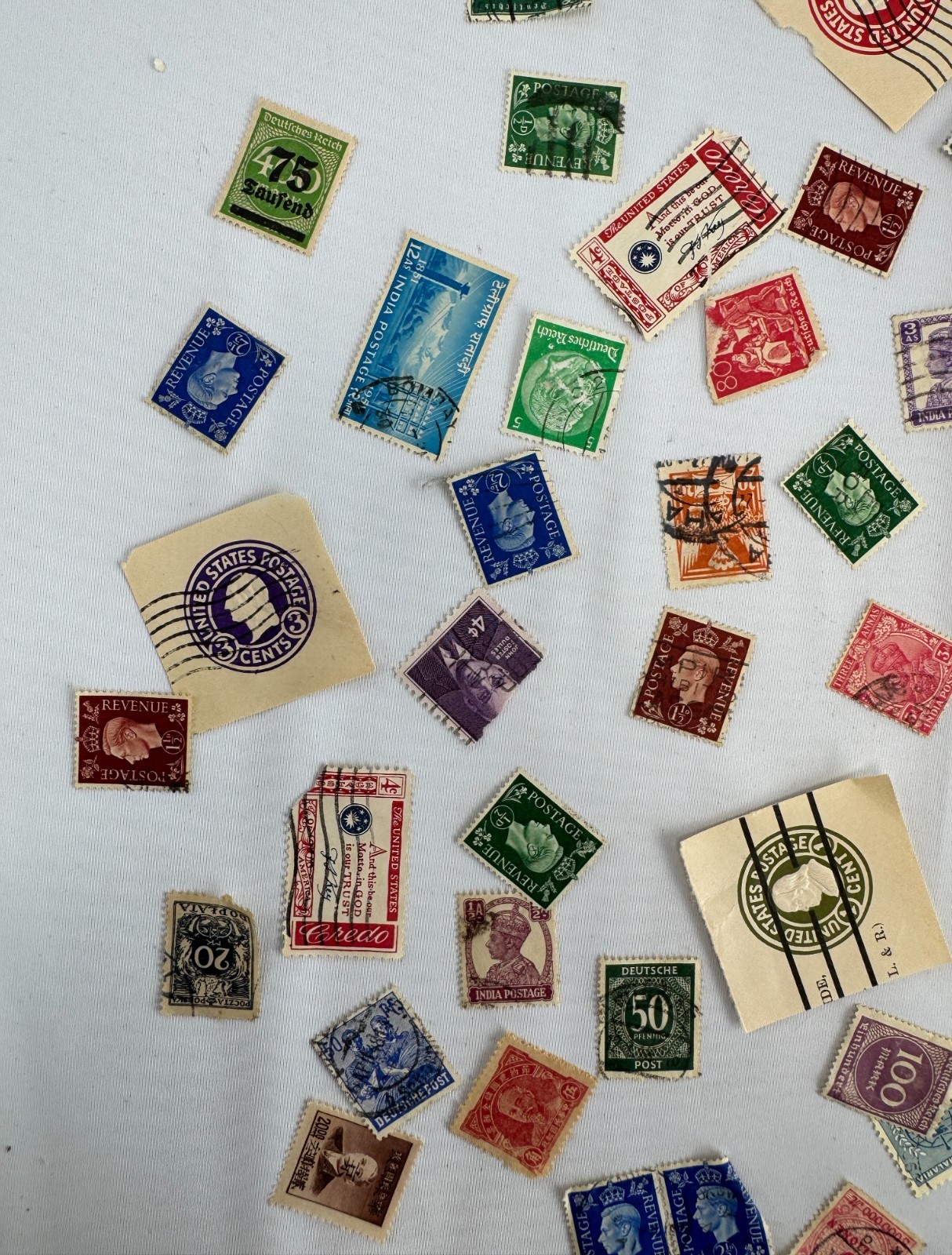 Worldwide Vintage Postage Stamp Collection Lot Great Britain Revenue, USA