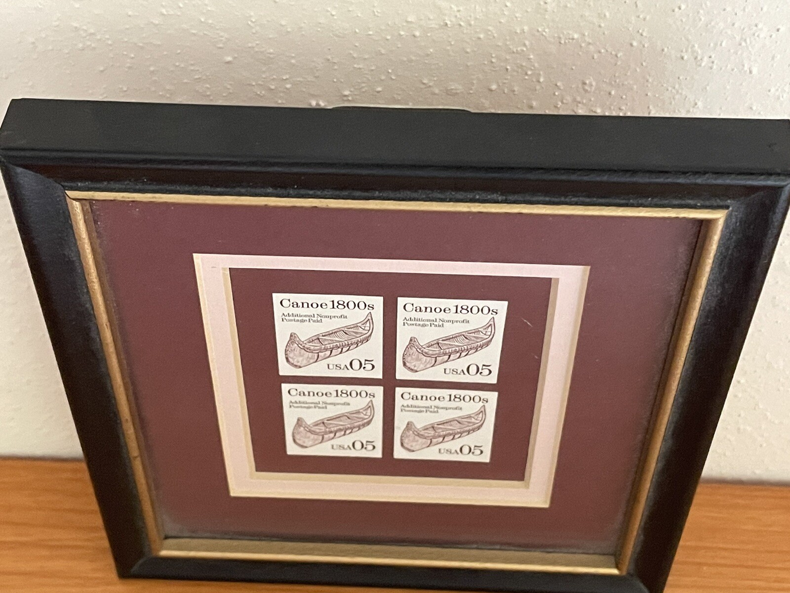 Canoe 1800s 05c 1991 Transportation Series Brown – 4 stamps framed
