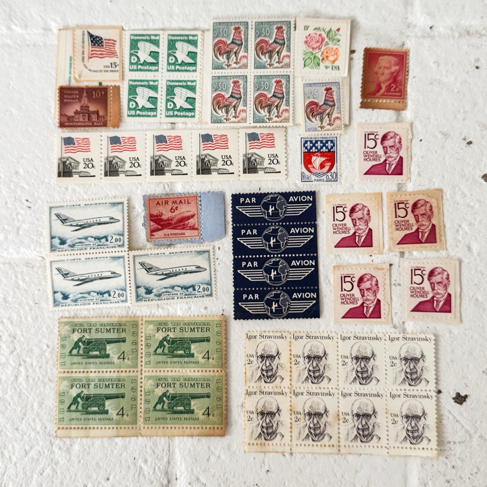 Vintage Lot 44 Collectible Stamps U.S France Large Variety Unused