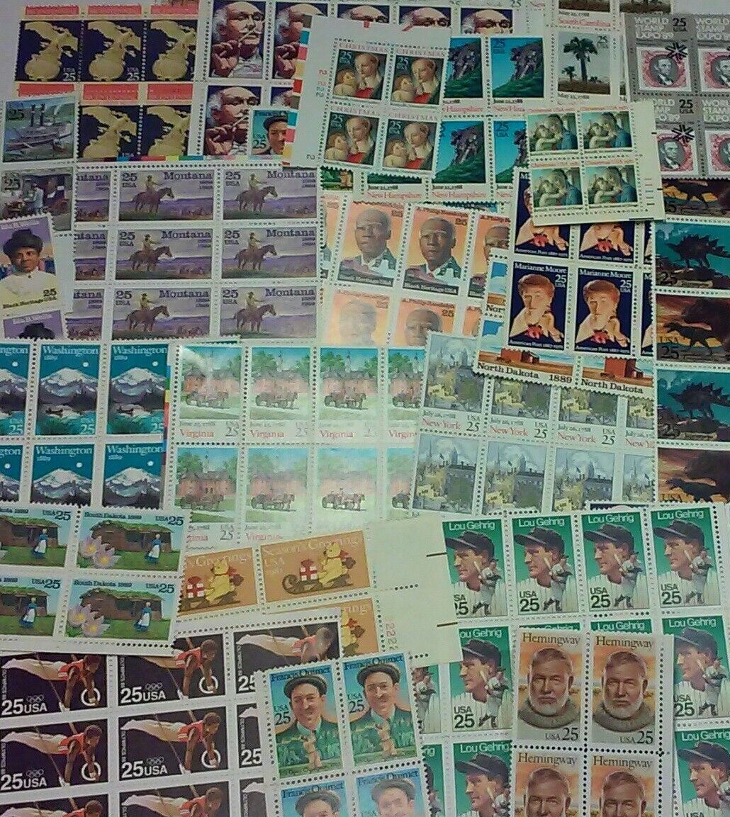 Mixed 90 Assorted Mixed Multiples & Singles of 25¢ US Postage Stamps FV $22.50