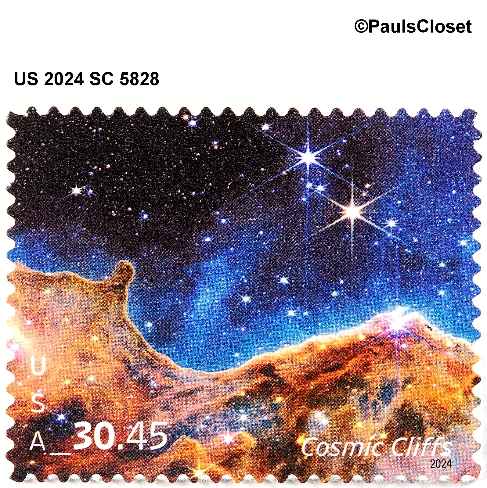 US 2024 SC 5828 COSMIC CLIFFS $30.45 MINT NEVER HINGED SELF-AD VERY FINE