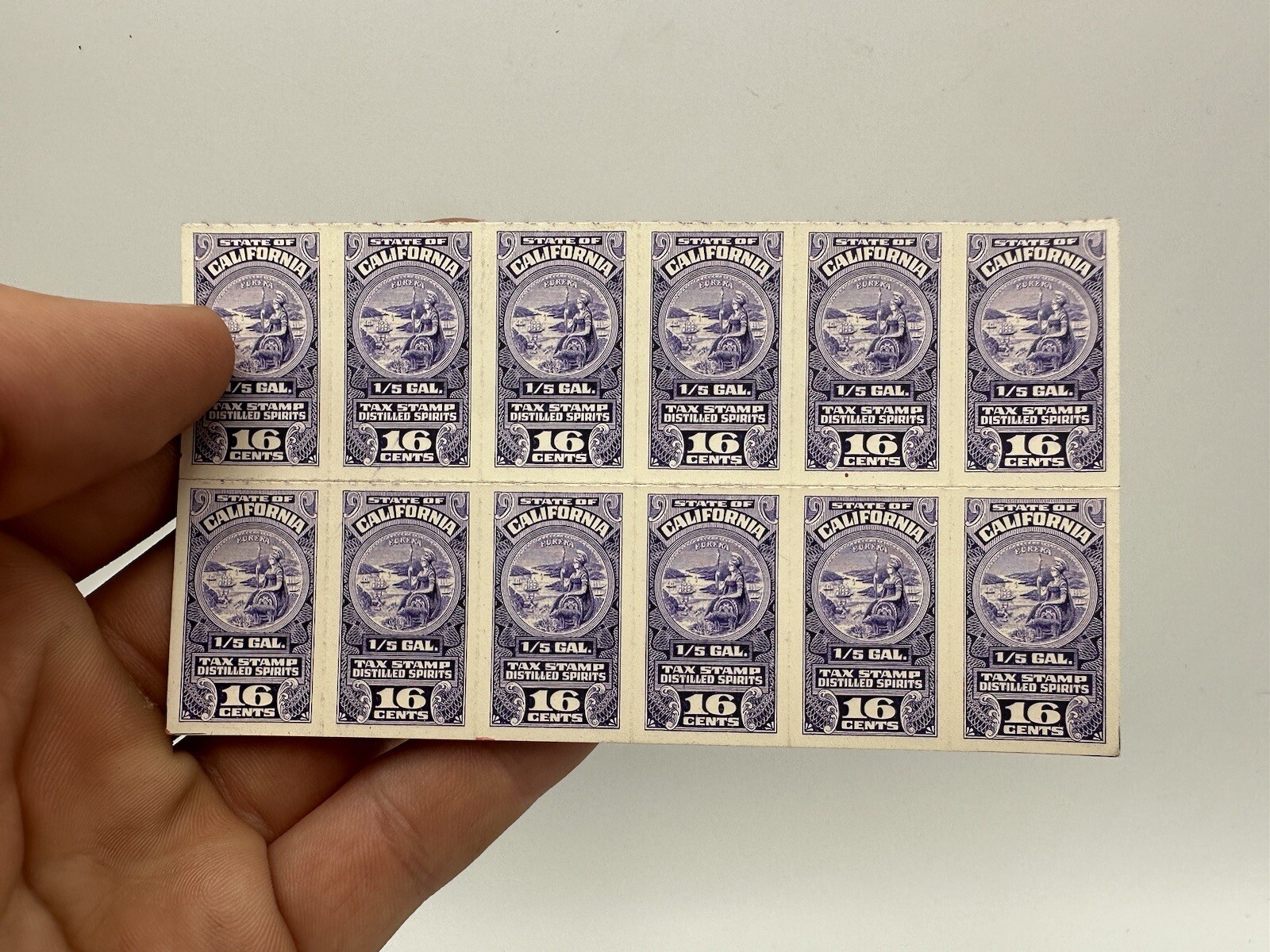 State of California Distilled Spirits Tax Stamp 16 Cent Booklet – 1 Sheet