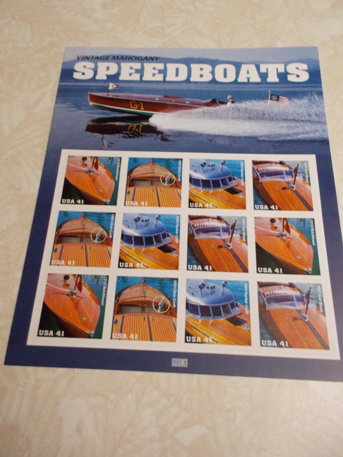 #4160-63 VINATAGE MAHOGANY SPEEDBOATS Pane of 12 41 Cent Stamps MNH 2006