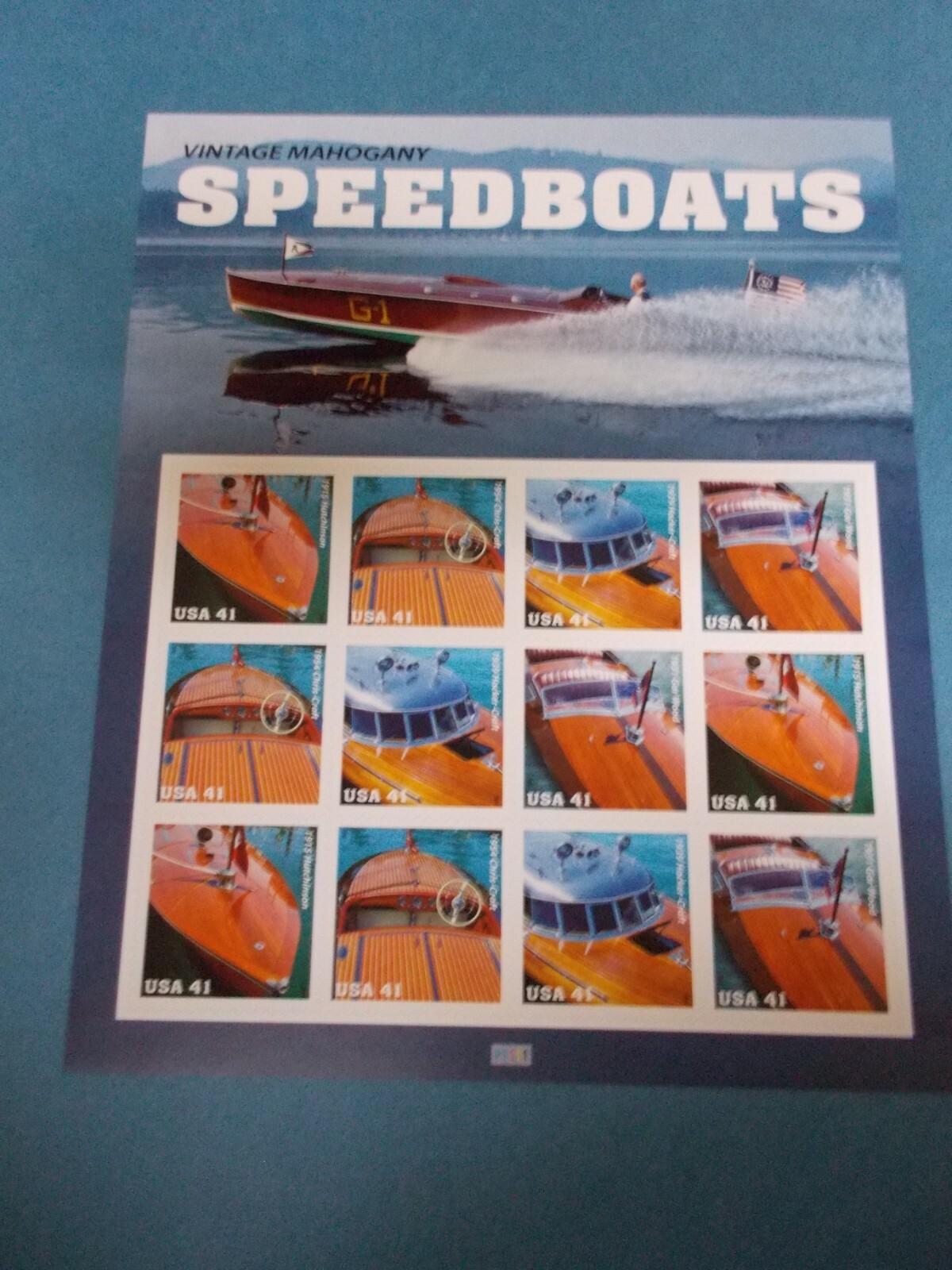 #4160-63 VINATAGE MAHOGANY SPEEDBOATS Pane of 12 41 Cent Stamps MNH 2006
