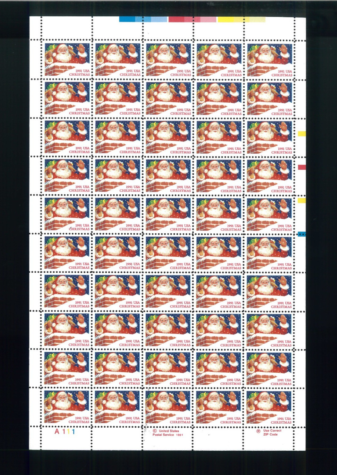 United States 29¢ Santa Claus Christmas Postage Stamp #2579 Full Sheet