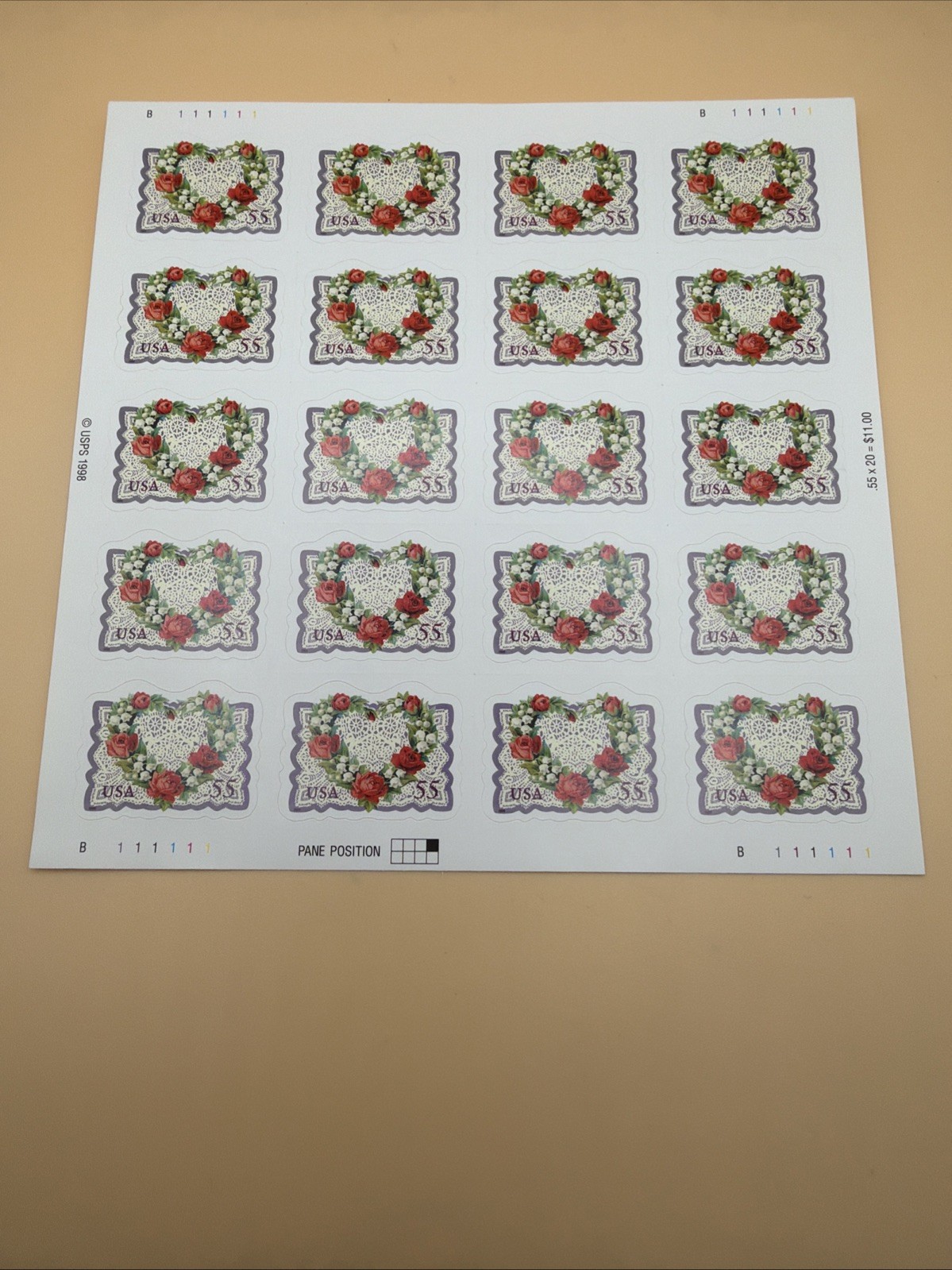 US SCOTT 3275 PANE OF 20 LOVE STAMPS 55 CENTS FACE MNH