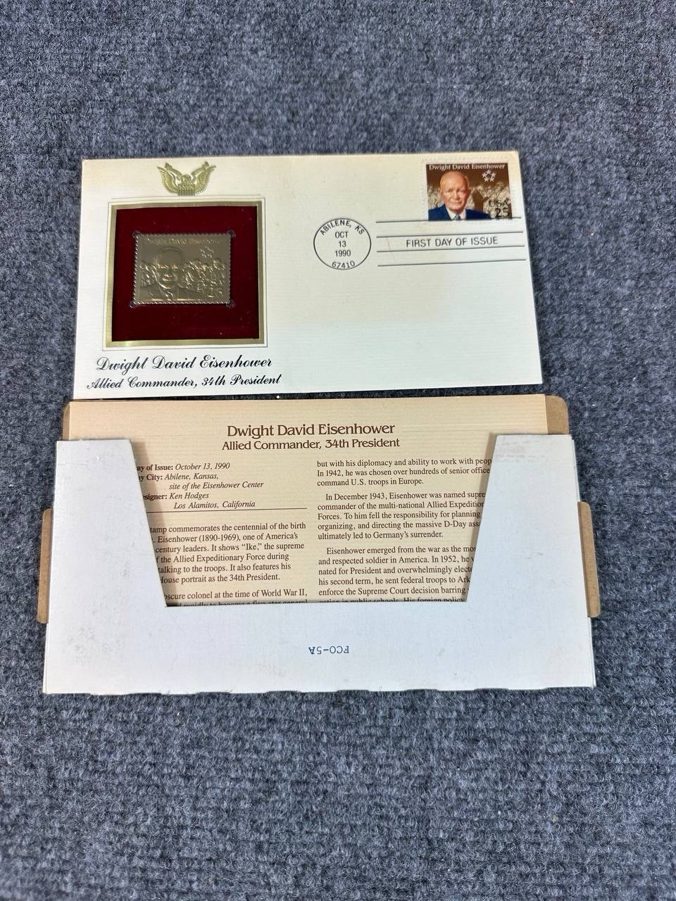 Dwight D. Eisenhower Gold Replica Stamp FDC 1990 Postal Commemorative Society