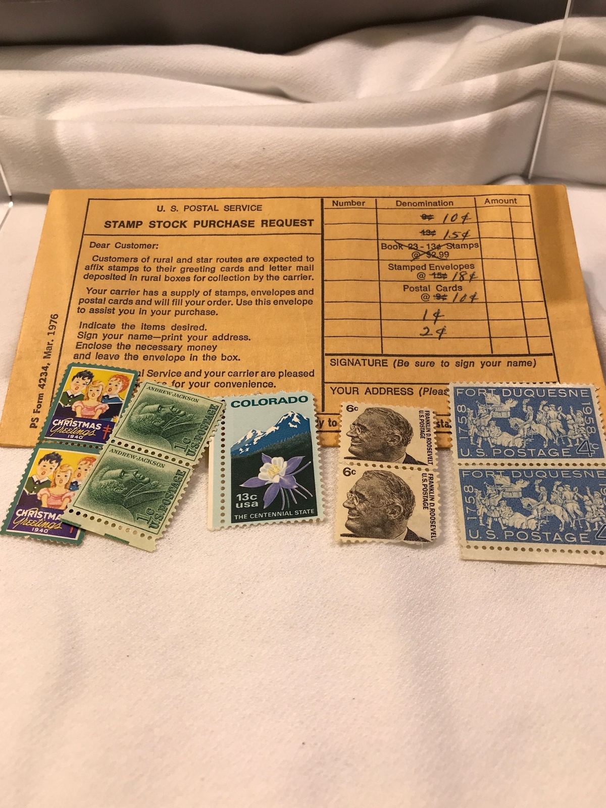 Vintage postage stamp collection, Colorado, Jackson, 1958 and 1940 Christmas