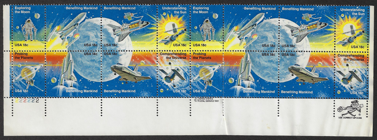USA Stamps — Pane of 16 — 1981, Space Achievement #1912-1919 — MNH