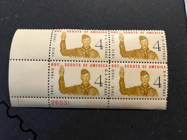 Scott #1145. 1960. 4c Boy Scouts of America plate block of 4. MNH. free shipping