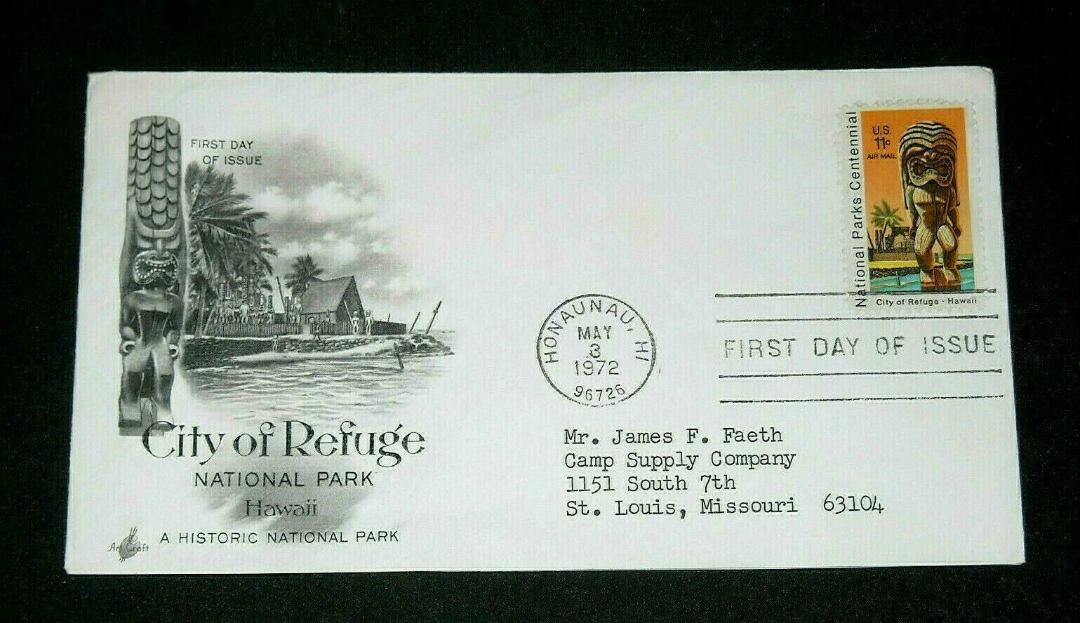 City of Refuge National Park Hawaii FIRST DAY ISSUE 1972 Honaunau, HI Postmark