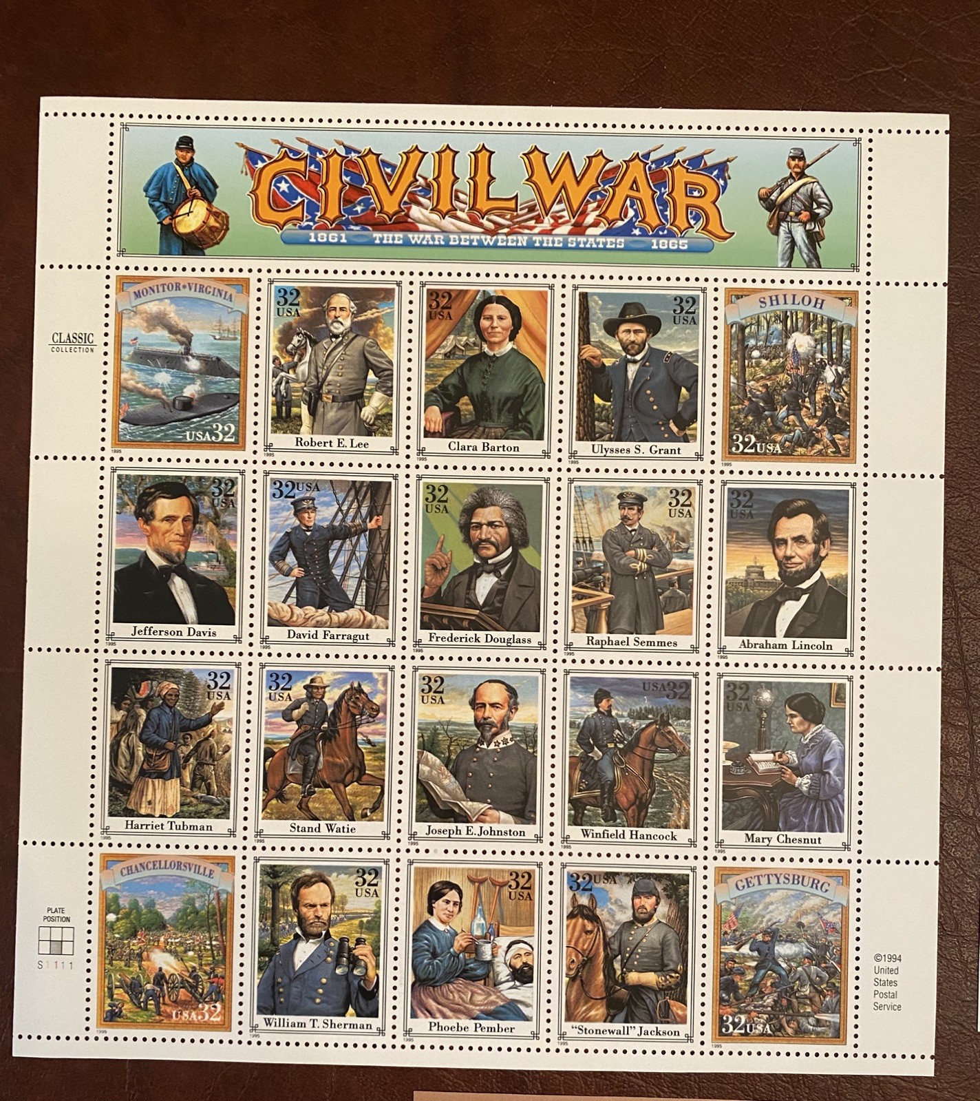 USPS Stamp Lot- Distinguished Soldiers Louisiana Purchase Purple Heart Civil War