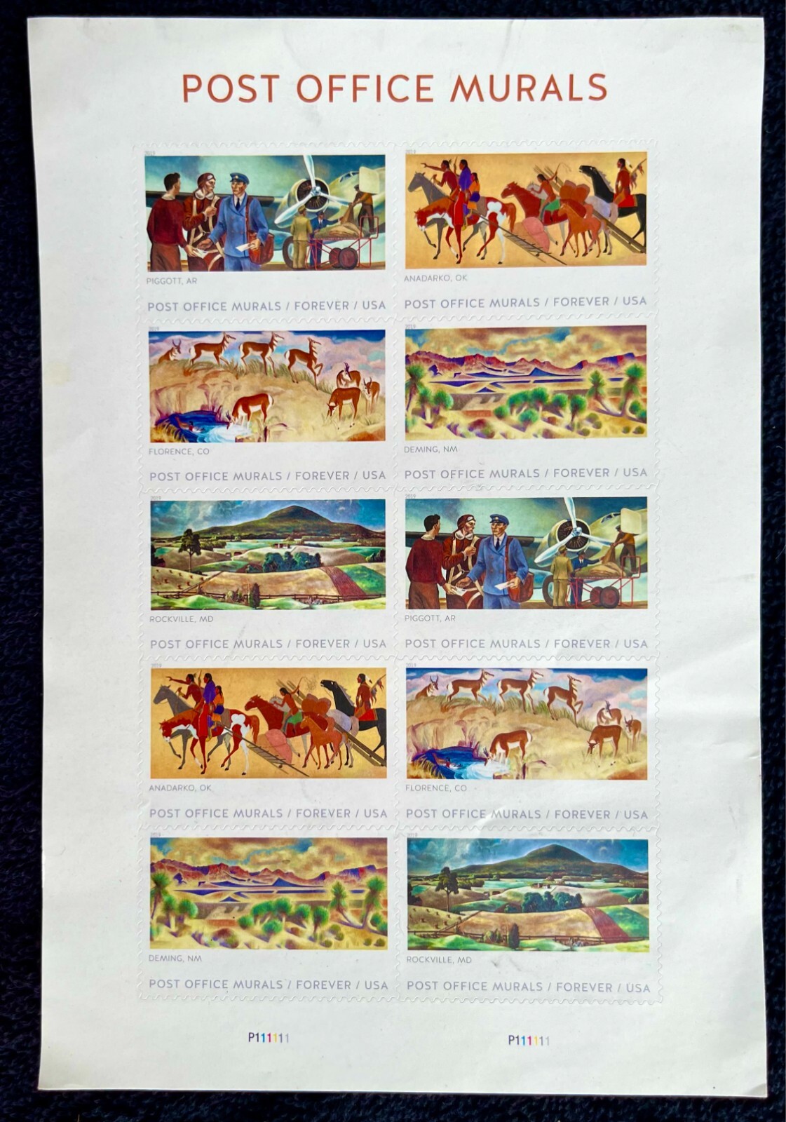 POST OFFICE MURALS Vintage 2018 USPS STAMP PAGE United States Postal Service