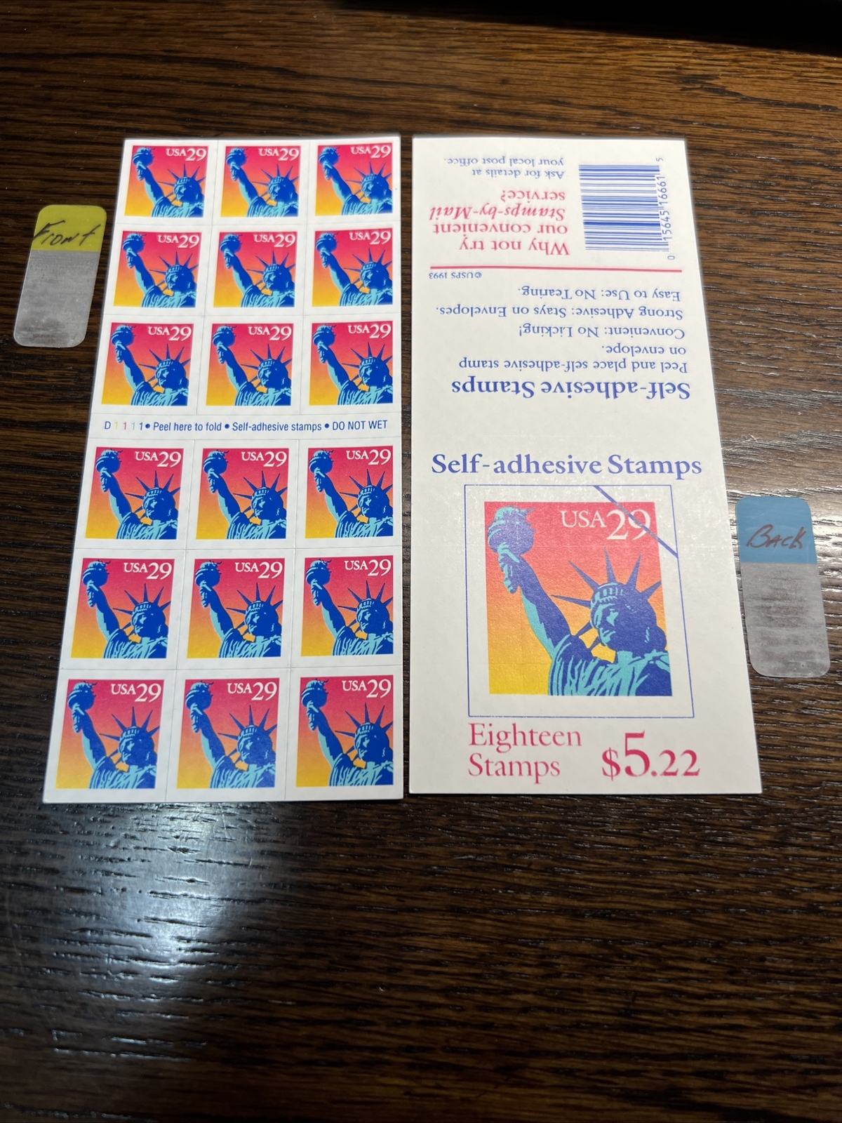 SCOTT#2599a BOOKLET OF 18 STATUE OF LIBERTY STAMPS 29 CENT FACE MNH