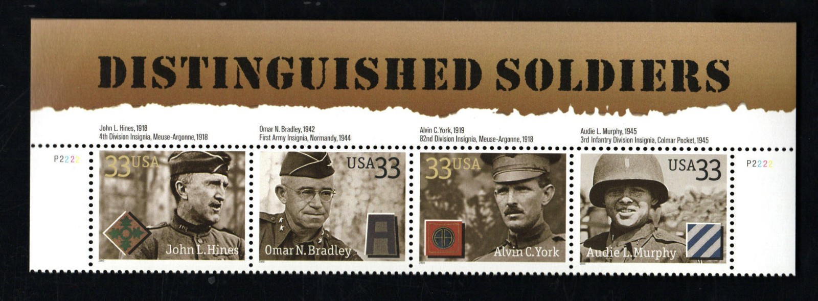 U.S. Stamps – (circa 2000) Distinguished Soldiers SC#3393-3396