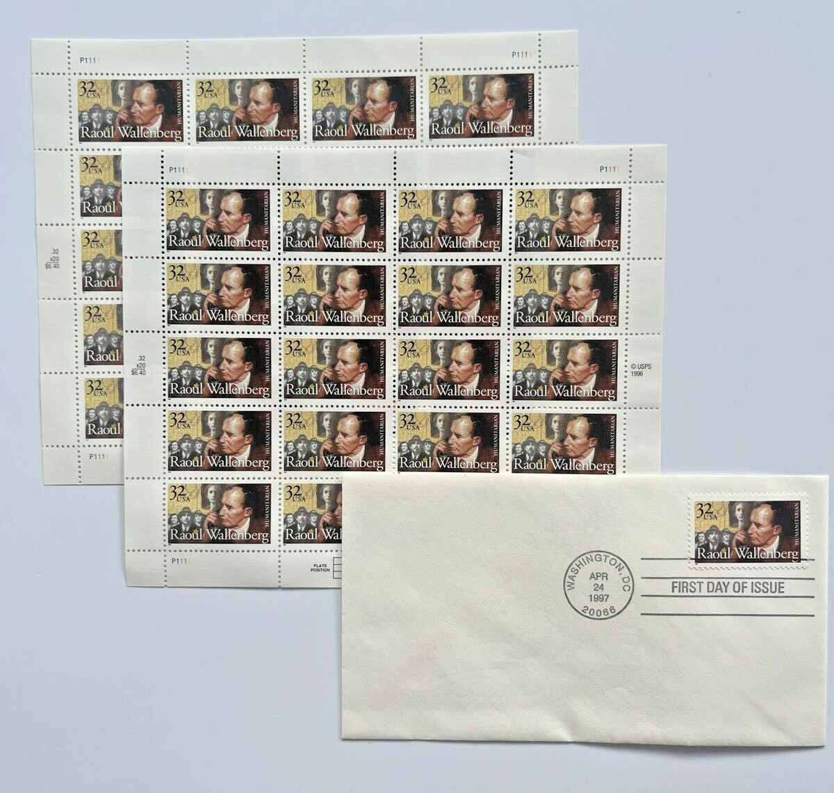 Scott #3135 Raoul Wallenberg 32¢ | 2 Sheets x 20 = 40 Stamps FV$12.80 – 1996
