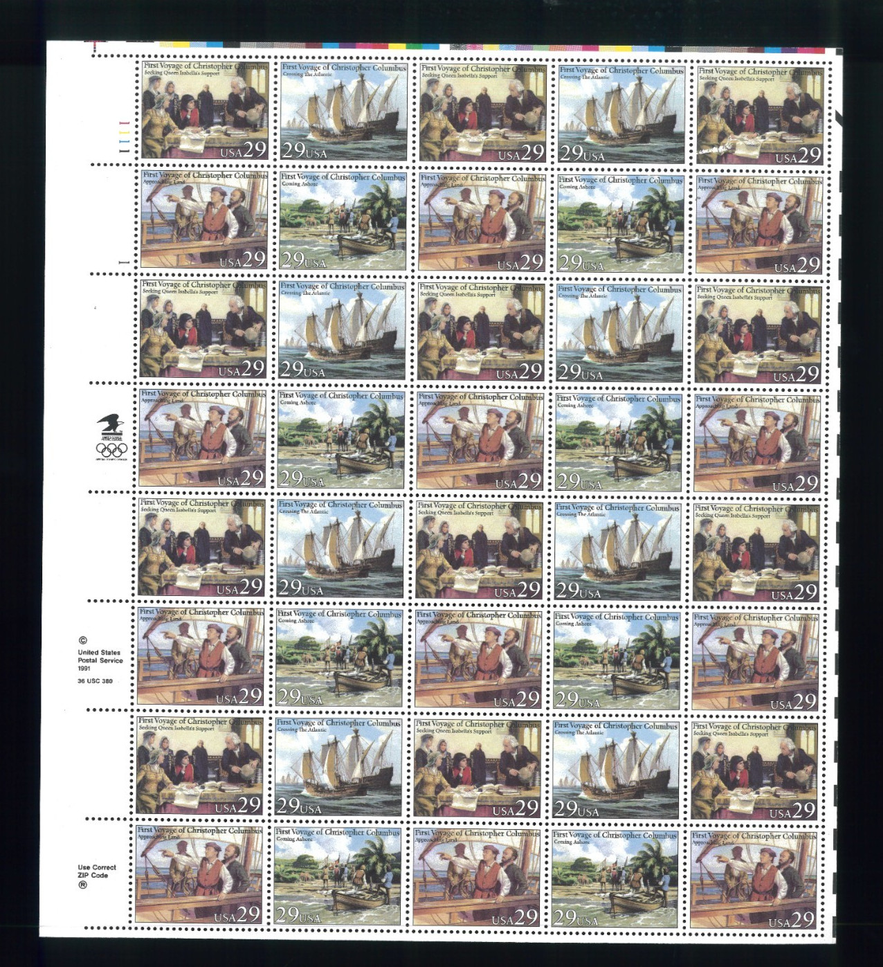 United States 29¢ Voyage of Columbus Postage Stamp #2620-23 Full Sheet