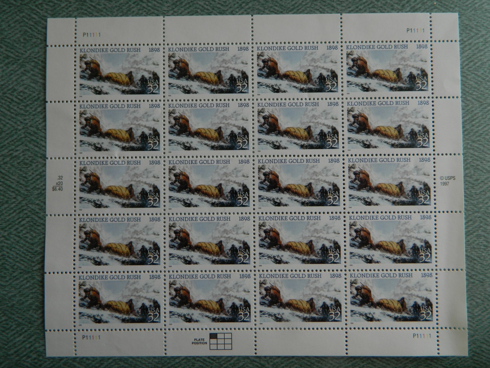 US S# 3235 PANE OF 20 GOLD RUSH STAMPS MNH FREE SHIPPING (F)