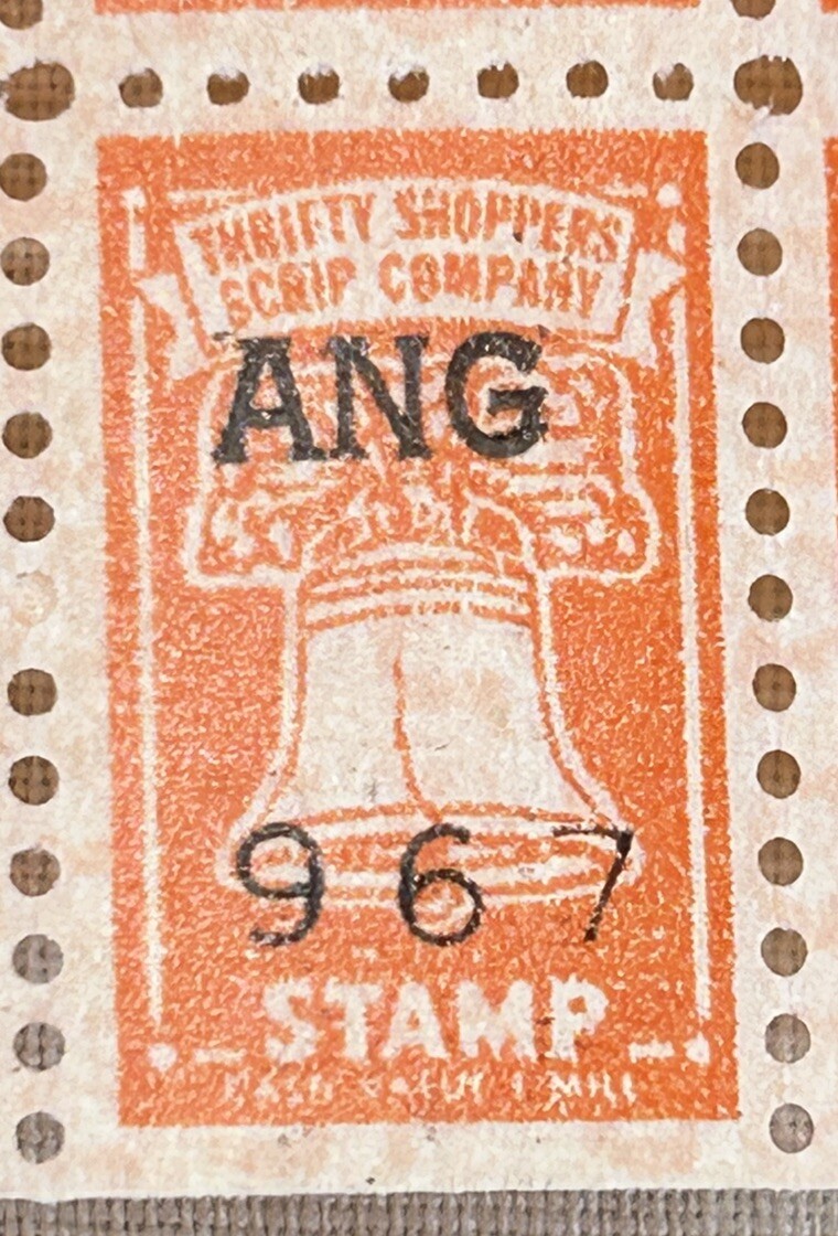 Lot of 6 Orange Bell Gift Stamps No # 967 ANG Thrifty Shopper Script company