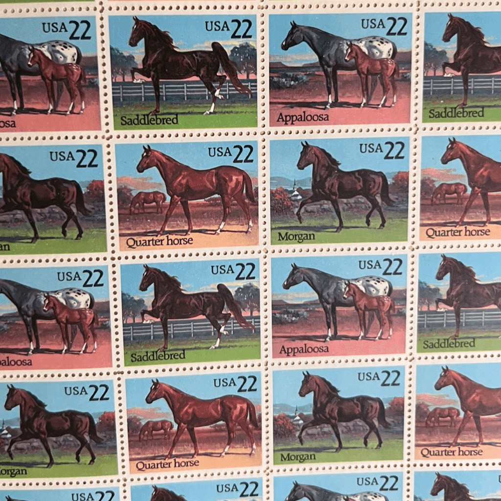 MNH Scott #2155-58 Horses 1985 – 22 Cent Stamp Sheet of Stamps