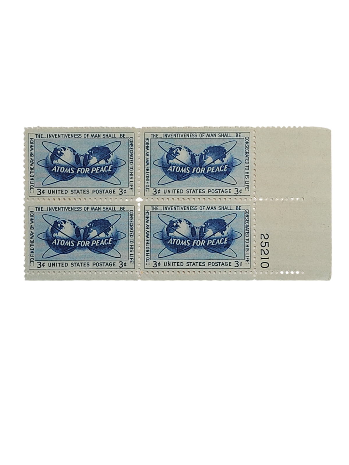 US Stamps Block of 4 Atoms for Peace 3 Cent MNH See Pictures