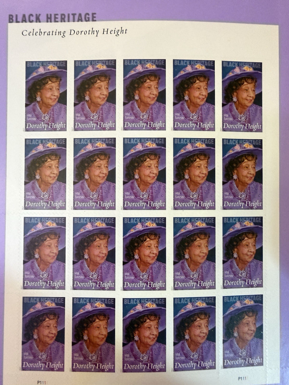 US Black Heritage Stamps 2017 Dorothy Height Pane Of 20 MNH 40th In A Series