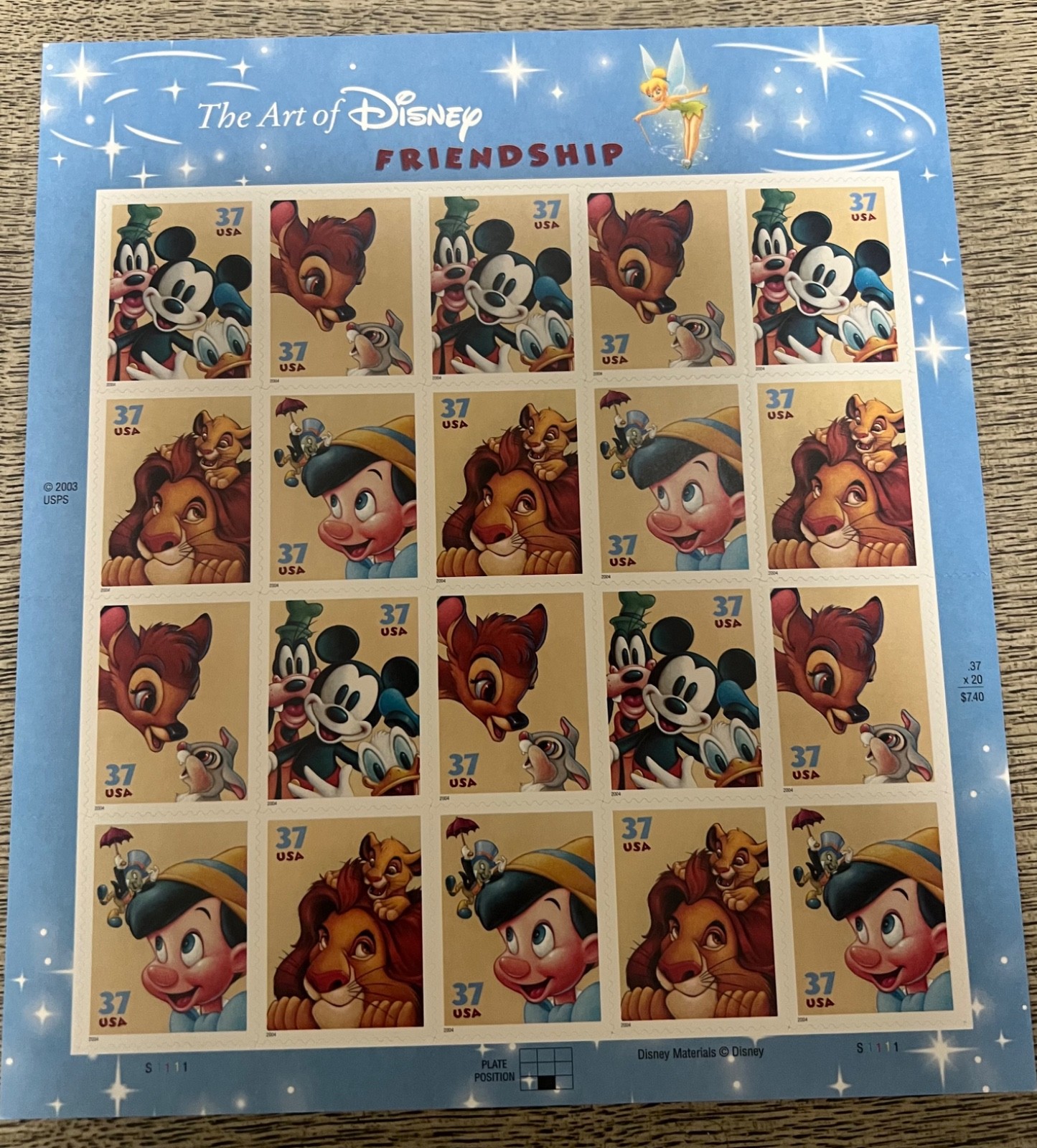 Disney THE ART OF DISNEY Complete Set of 7 Full Sheets of 20 US Stamps 2004-08