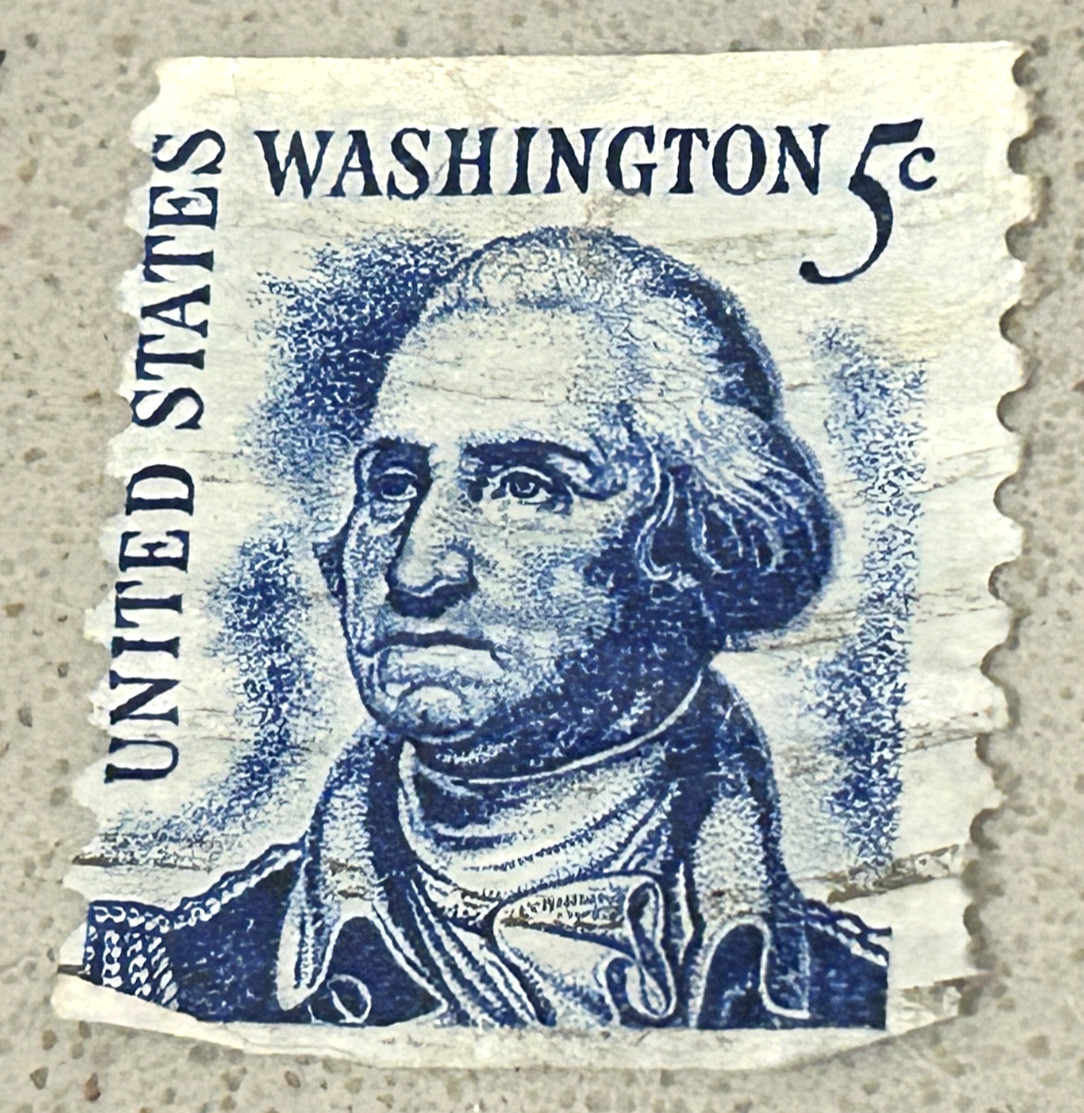 1966 Cancelled George Washington 5-Cent Blue Coil Stamp, Scott #1394