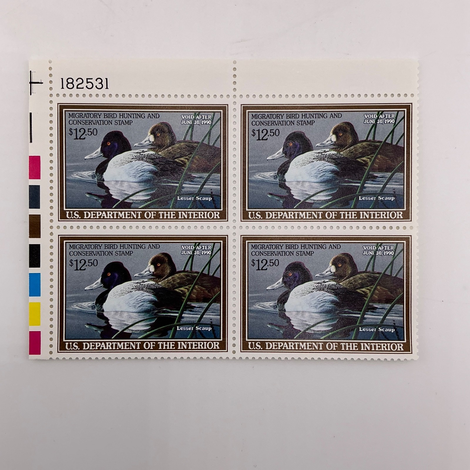 1989 US Federal Scott #RW56 Lesser Scaup Block of 4 MNH