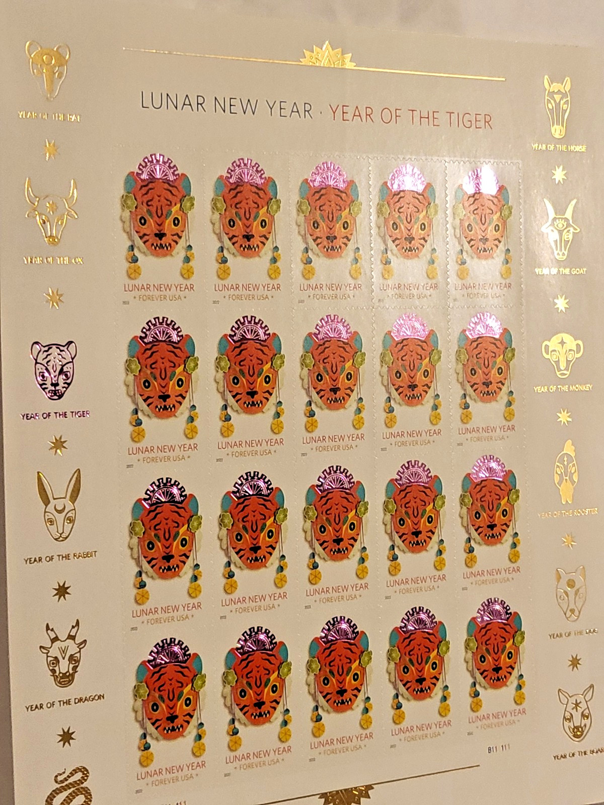 USPS Chinese Lunar New Year (Tiger Year) (Sheet of 20) FOREVER Stamps COLLECTIBL