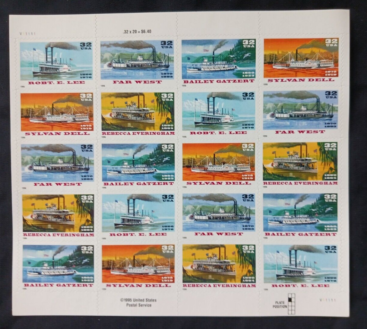 Riverboats Mint Sheet of 20 Stamps 1996 Scott 3091