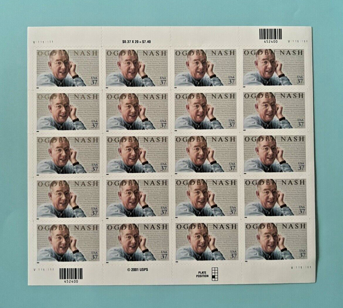 37¢ Poet Ogden Nash Postage Stamp #3659 | 7 Sheets of 20 = 140 Stamps – FV$51.80