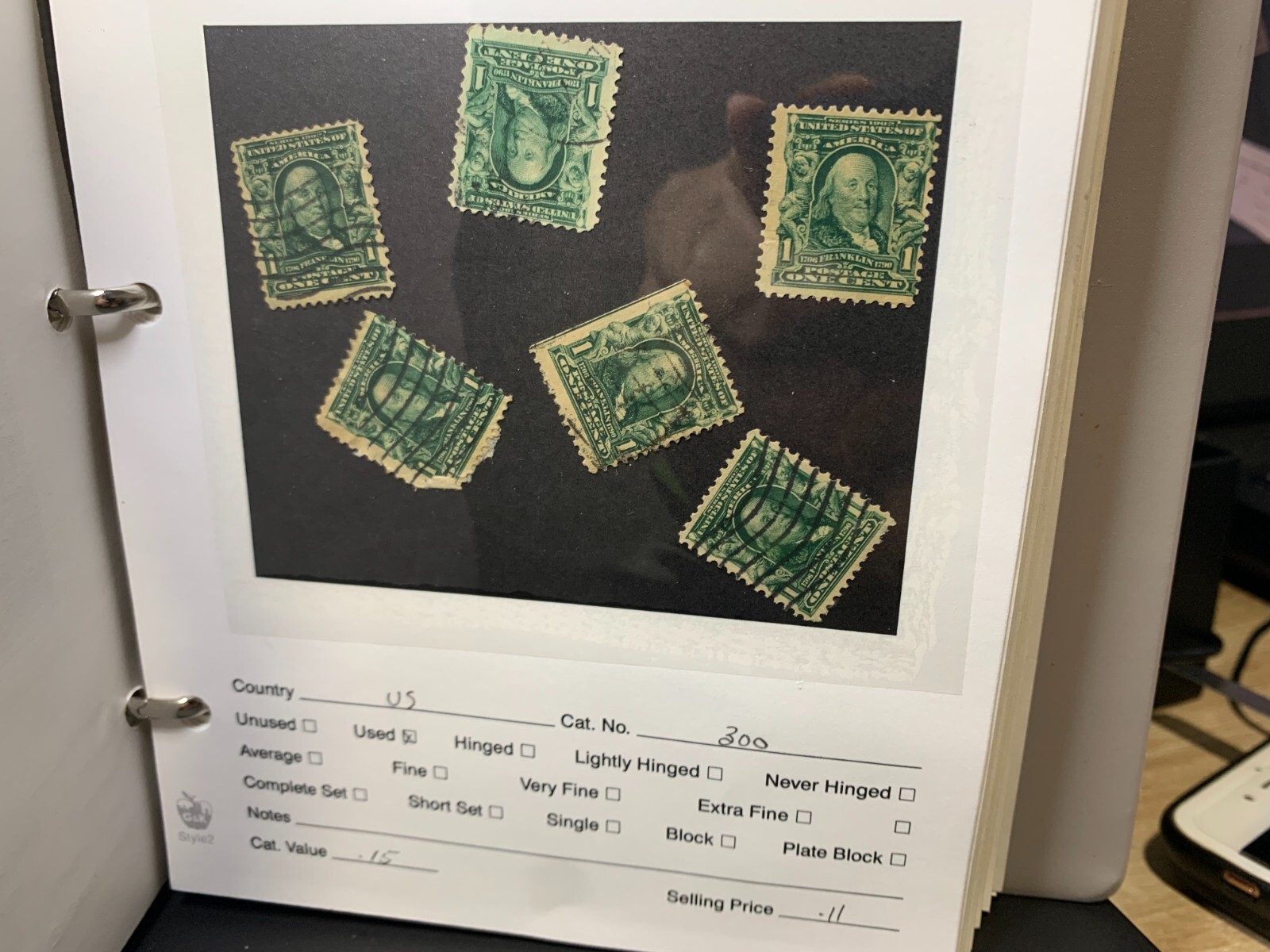 US Postage, Scott #300, 1 Cent, 1903, Franklin, Blue-Green Used (6x)