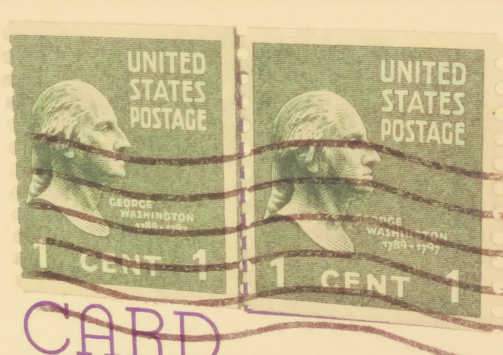 One cent Washington Stamps, Green Looking Right